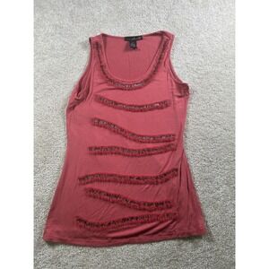 Willi Smith Tank Top Womens‎ Small Red Sleeveless Distressed Beaded Trim Shirt